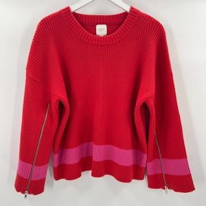 SEN Revolve Red Pink Stripe Pullover Sweater Zip Bell Sleeves Women's Size Small